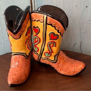 Colorful Ceramic Cowboy Boots Vintage Salt & Pepper Shakers, new in original box